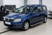 Renault Logan MCV 2005-2013 рр. Бокові пороги Maydos V1 (2 шт., алюміній ↗ нерж) фото 1