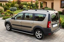 Renault Logan MCV 2005-2013 рр. Бокові пороги Tayga Grey (2 шт., алюміній) фото 1
