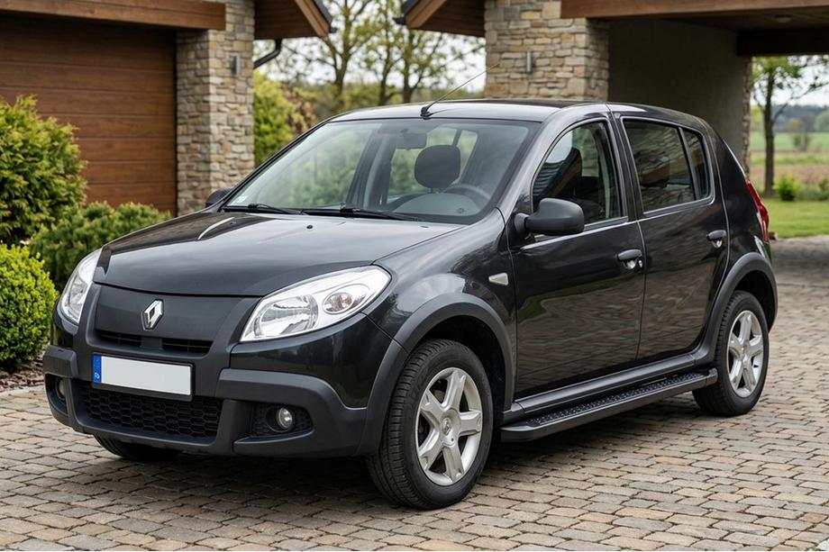 Dacia Sandero 2007-2013 рр. Бокові пороги Allmond Black (2 шт., Алюміній) Фото 1