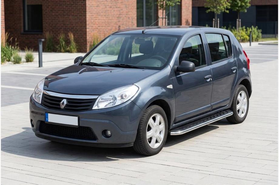 Renault Sandero 2007-2013 рр. Бокові пороги Maydos V1 (2 шт., Алюміній ↗ нерж) Image