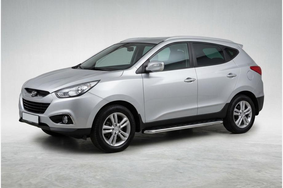 Hyundai IX-35 2010-2015 рр. Бокові пороги Maydos V1 (2 шт., Алюміній ↗ нерж) Image