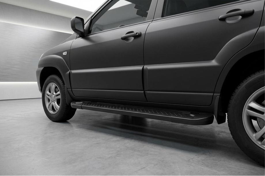 Kia Sportage 2004-2010 рр. Бокові пороги Allmond Black (2 шт., Алюміній) Фото 1
