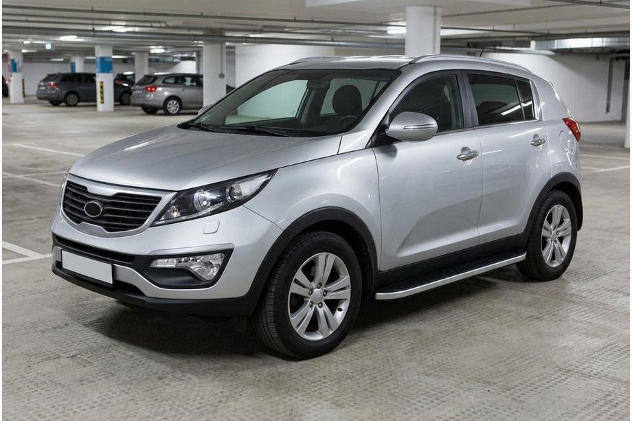Kia Sportage 2010-2015 рр. Бокові пороги Tayga Grey (2 шт., алюміній) Фото 1
