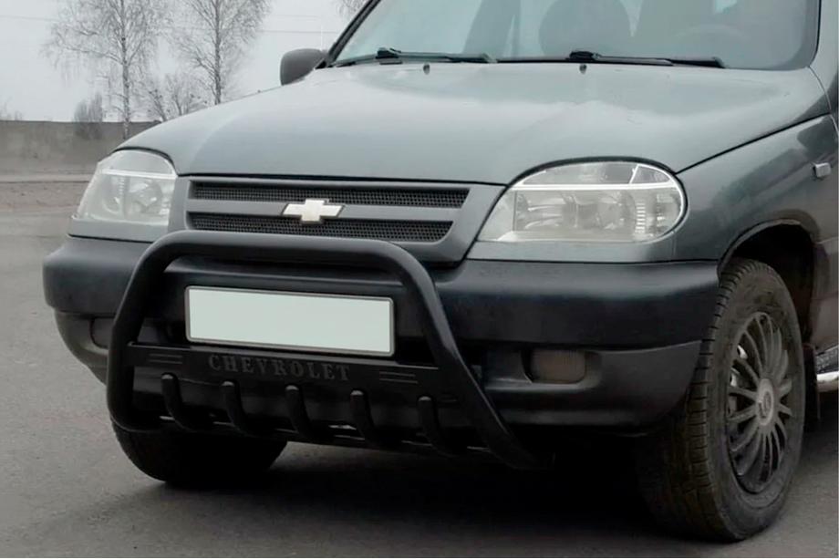 Chevrolet Niva 1998-2020 рр. Кенгурятник WT004 Black (нерж)
