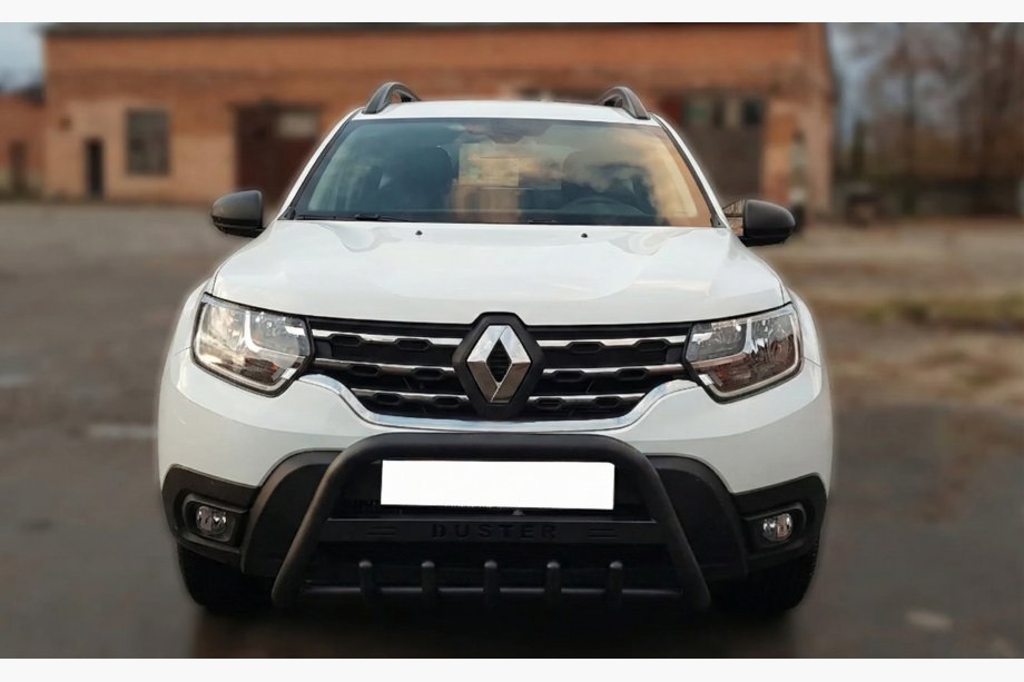 Renault Duster 2018-2024 рр. Кенгурятник з написом WT004 Black (нерж.) Фото 3