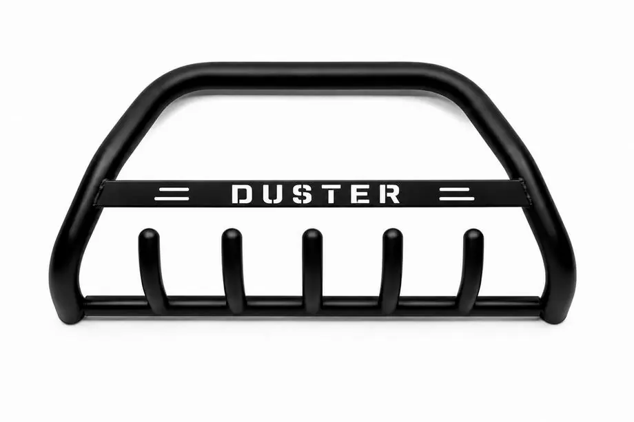 Dacia Duster 2018-2024 рр. Кенгурятник з написом WT004 Black (нерж.) Фото 2