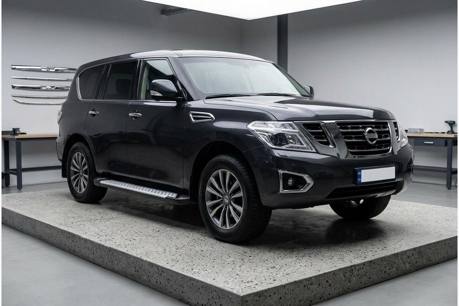 Nissan Patrol Y62 2010-2024 рр. Бокові пороги Allmond Grey (2 шт., алюміній) Фото 1