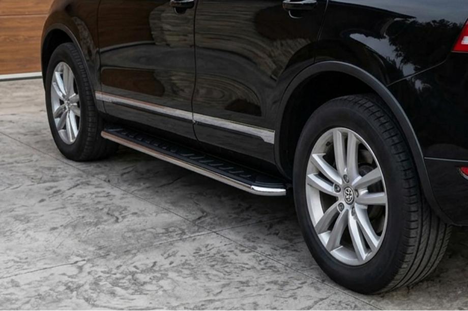 Porsche Cayenne 2003-2010 рр. Бокові пороги Maydos V1 (2 шт., Алюміній ↗ нерж) Image