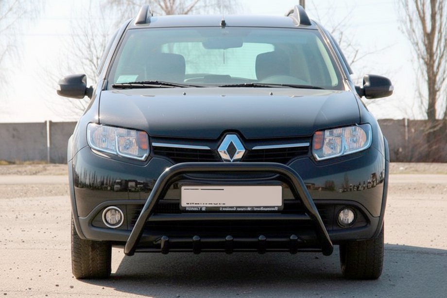 Renault Sandero 2013-2022 рр. Кенгурятник WT003 Black (нерж) Фото 2