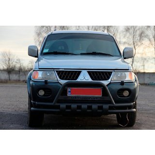 Передній захист ST015WT Black (нерж) Mitsubishi Pajero Sport 1996-2007 рр. фото 2