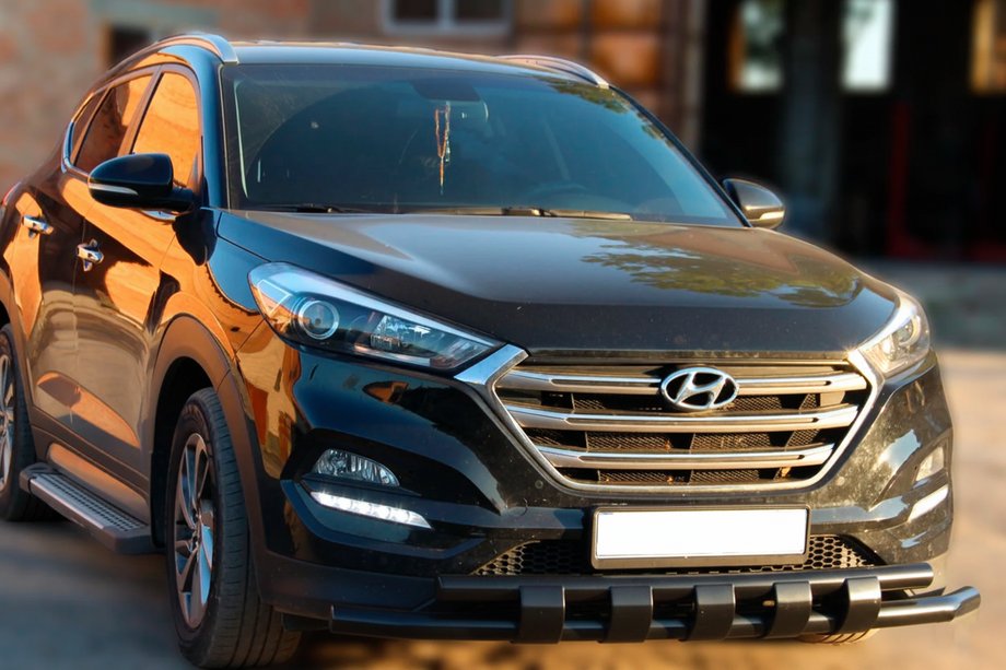 Hyundai Tucson TL 2016-2021 рр. Передній захист Shark Black (нерж) Фото 1