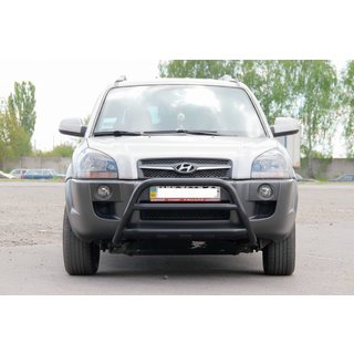 Кенгурятник WT022 Black (нерж.) Hyundai Tucson JM 2004- рр. фото 1