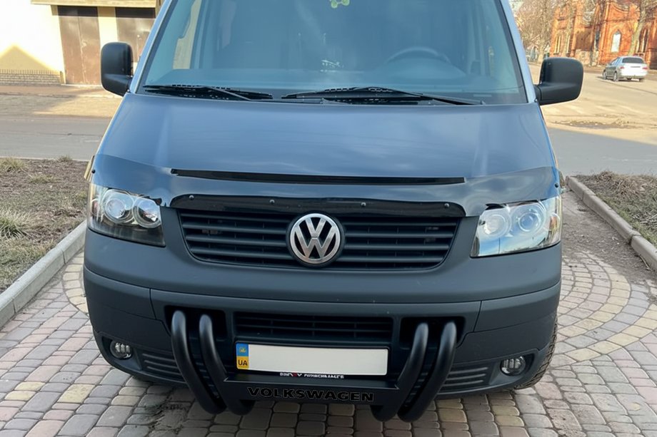Volkswagen T5 Transporter 2003-2010 рр. Кенгурятник ST006-04 ніздрі Black (нерж) Фото 2