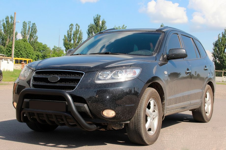 Hyundai Santa Fe 2 2006-2012 рр. Кенгурятник WT002 Black (нерж.) Фото 1