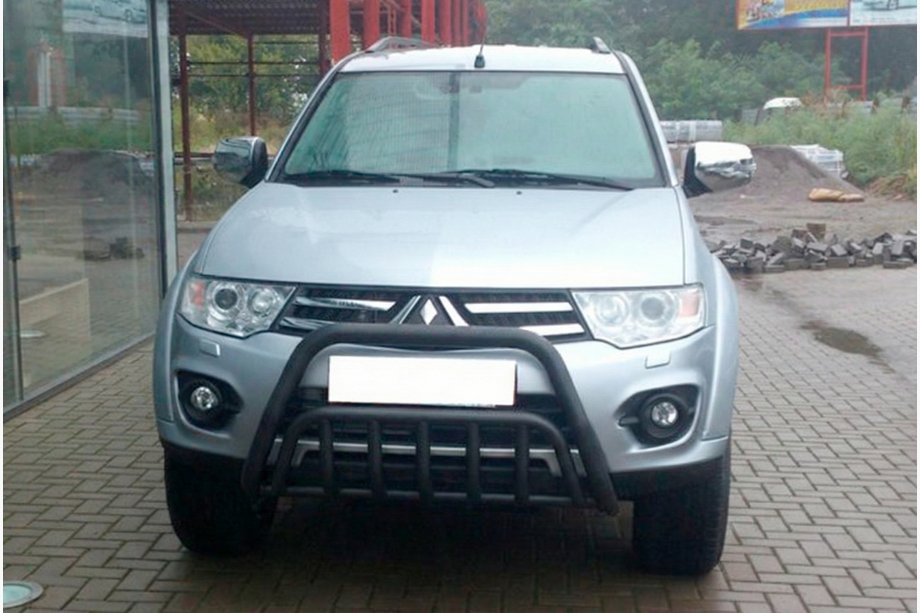 Mitsubishi Pajero Sport 2008-2015 рр. Передній захист WT002 Black (нерж.) Фото 1
