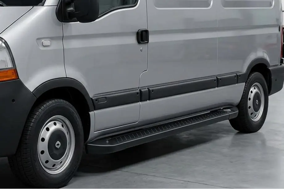 Opel Movano 2004-2010 рр. Бокові пороги Allmond Black (2 шт., алюміній) Коротка база Фото 1