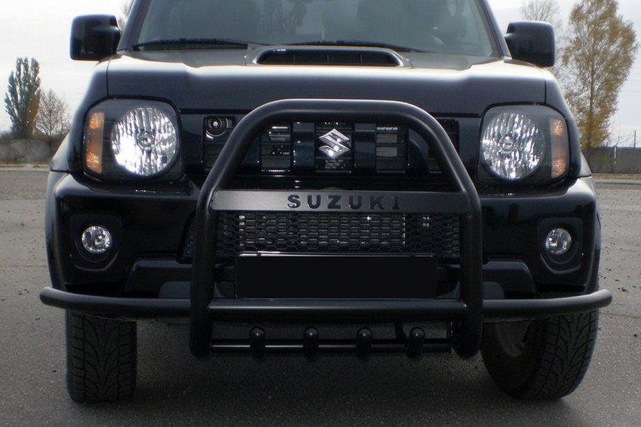 Suzuki Jimny 1998-2018 рр. Кенгурятник QT007-Exclusive Black (З написом, нерж) Фото 2
