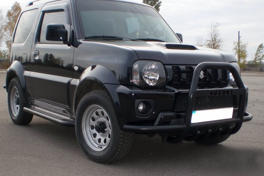 Suzuki Jimny 1998-2018 рр. Кенгурятник QT007-Exclusive Black (З написом, нерж) Фото 5