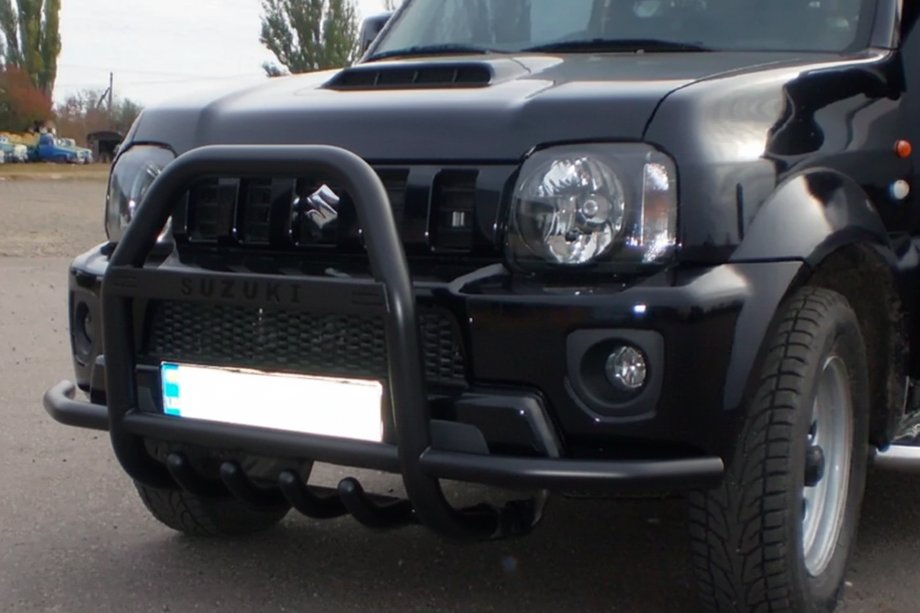 Suzuki Jimny 1998-2018 рр. Кенгурятник QT007-Exclusive Black (З написом, нерж) Фото 6