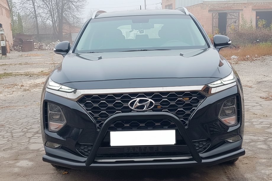 Hyundai Santa Fe 4 2018-2023 рр. Кенгурятник вусатий WT006 Black (нерж) Фото 2