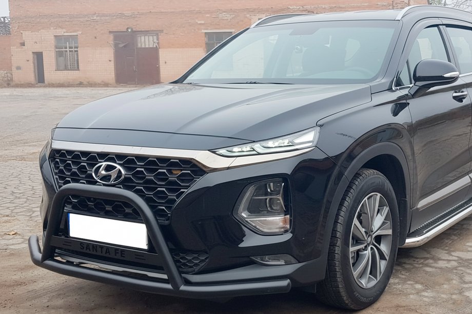 Hyundai Santa Fe 4 2018-2023 рр. Кенгурятник вусатий WT006 Black (нерж) Фото 1
