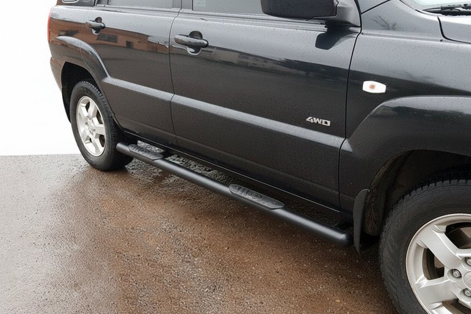 Kia Sportage 2004-2010 рр. Бічні труби Black (2 шт., Нерж.) Фото 1