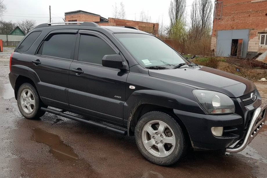 Kia Sportage 2004-2010 рр. Бічні труби Black (2 шт., Нерж.) Фото 3