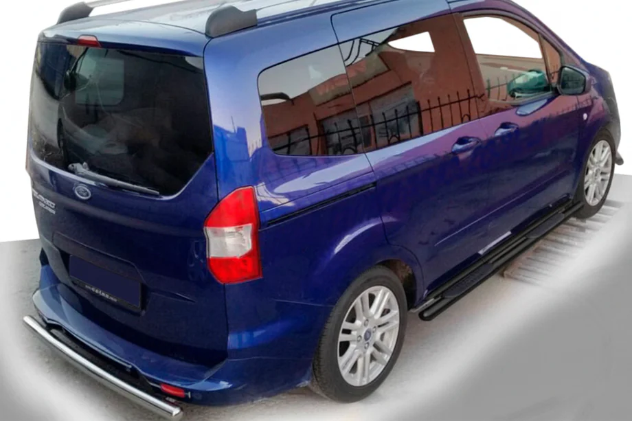Ford Courier 2014-2023 рр. Бічні труби Black (2 шт., нерж) Фото 1