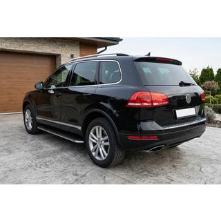Бокові пороги Maydos V1 (2 шт., алюміній ↗ нерж) Volkswagen Touareg 2010-2018 рр. фото 1