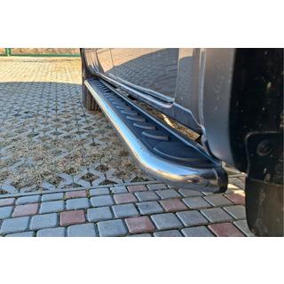 Бокові пороги Maydos V1 (2 шт., Алюміній ↗ нерж) Volkswagen Amarok 2010-2022 рр. фото 1