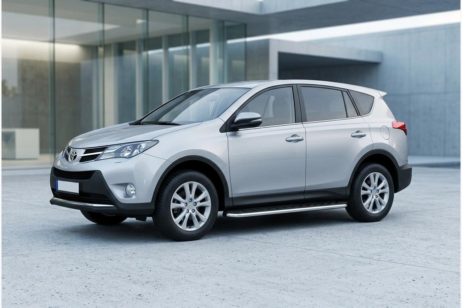 Toyota Rav 4 2013-2018 рр. Бокові пороги Maydos V1 (2 шт., Алюміній ↗ нерж) Image