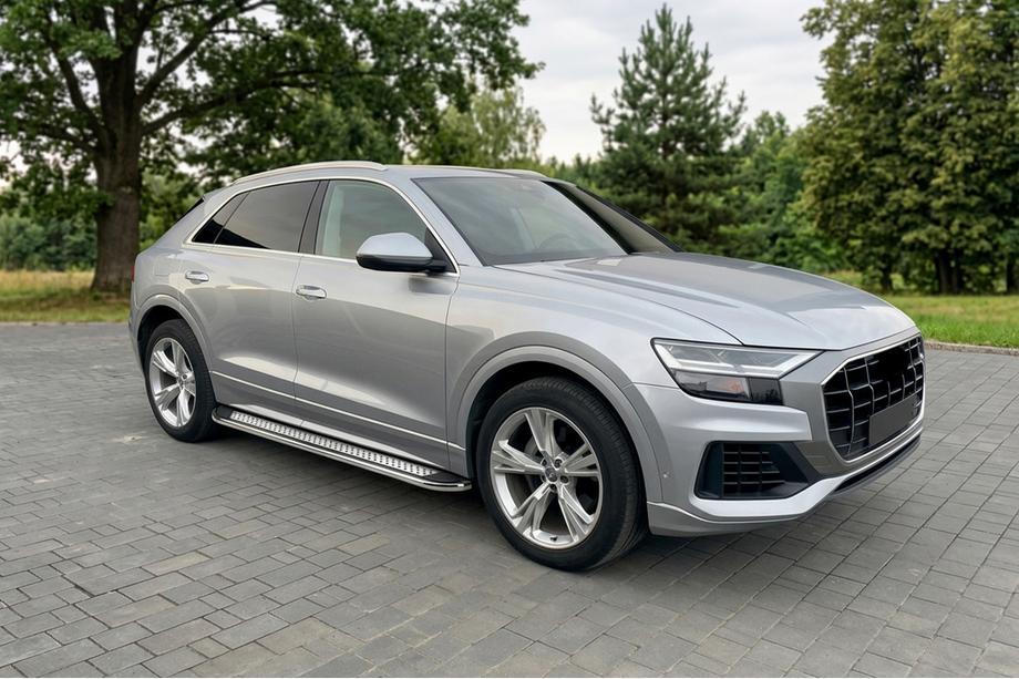 Audi Q8 2018- рр. Бокові пороги Maydos V2 (2 шт., Алюміній ↗ нерж) Фото 1