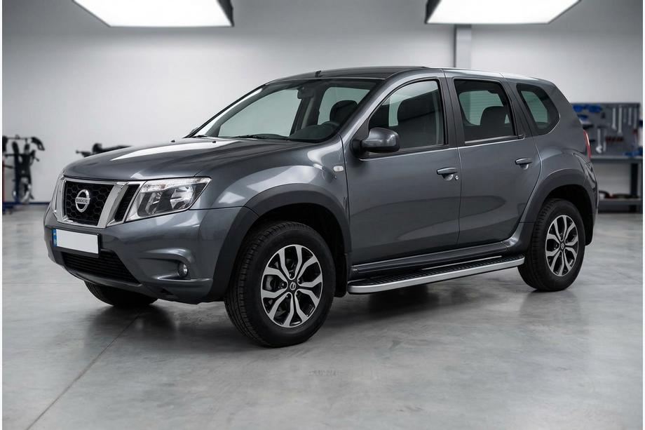 Nissan Terrano 2014- рр. Бокові пороги Tayga Grey (2 шт., Алюміній) Фото 1