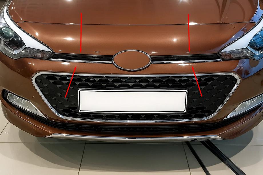 Hyundai I-20 2014-2020 рр. Накладки на решітку 2014-2018 (2 шт, нерж) Image