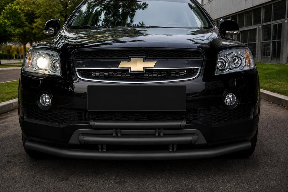 Chevrolet Captiva 2006-2019 рр. Передній потрійний захист Black (нерж.) Фото 1