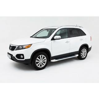 Бокові пороги Allmond White (2 шт., алюміній) Kia Sorento II XM 2009-2014 рр. фото 1