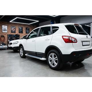 Бокові пороги Allmond White (2 шт., Алюміній) Nissan Qashqai 2007-2010 рр. фото 1