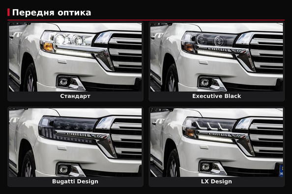 Фари для рестайлінгу LC200: Standard, Black Edition, Lexus-design чи Bugatti-design — що обрати