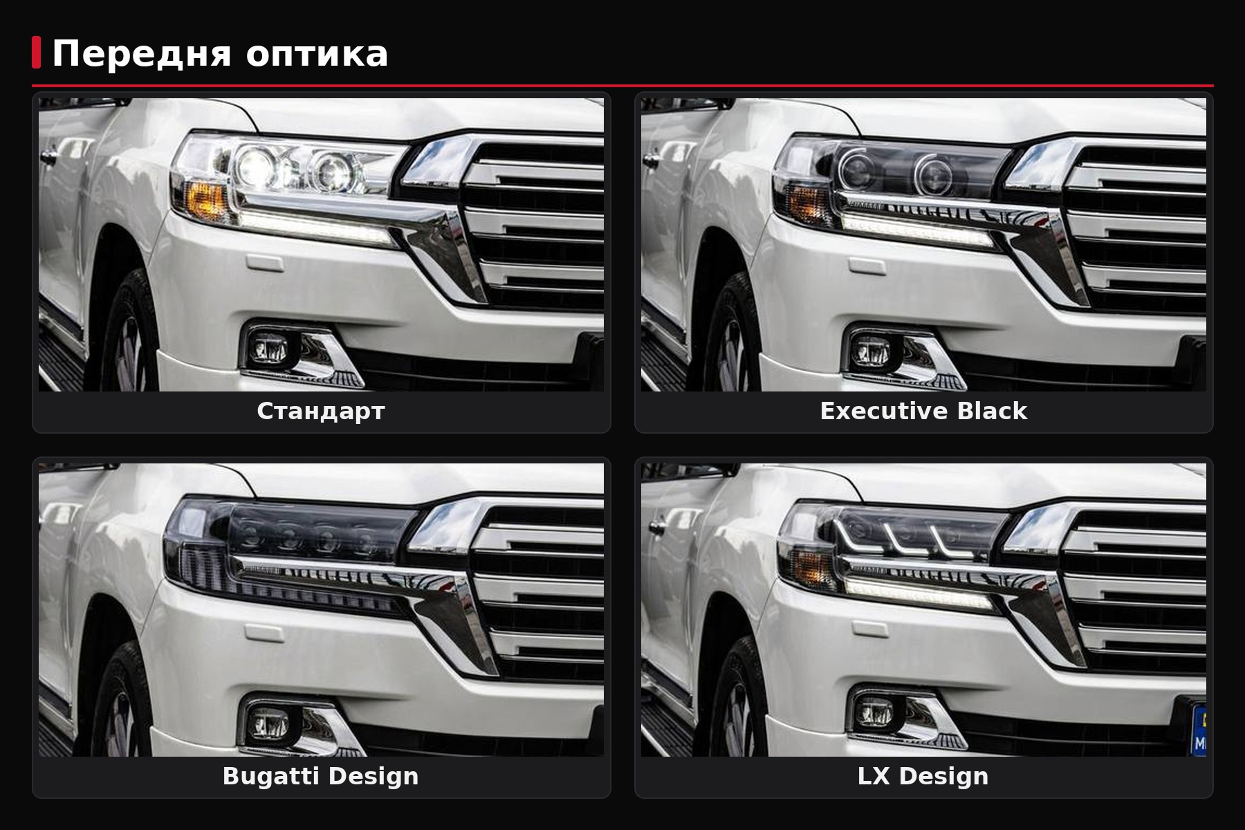 Фари для рестайлінгу LC200: Standard, Black Edition, Lexus-design чи Bugatti-design — що обрати