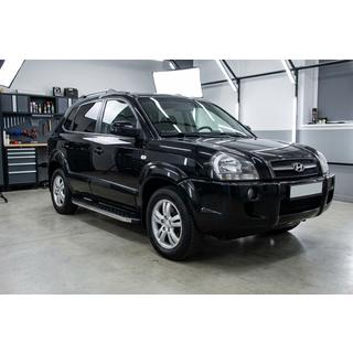 Бокові пороги BlackLine (2 шт, алюміній) Hyundai Tucson JM 2004- рр. фото 1