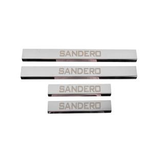 Накладки на пороги Carmos V3 (4 шт., Нерж.) Dacia Sandero 2007-2013 рр. фото 1