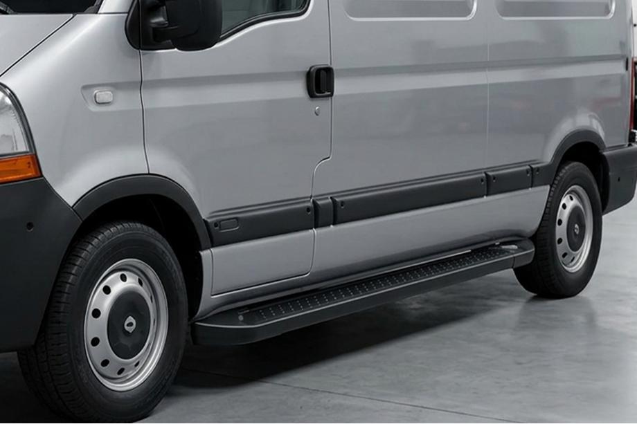Nissan Interstar 2002-2010 рр. Бокові пороги Allmond Black (2 шт., Алюміній) Image