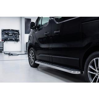 Бокові пороги Maydos V1 (2 шт., Алюміній ↗ нерж) Opel Vivaro 2015-2019 рр. фото 1
