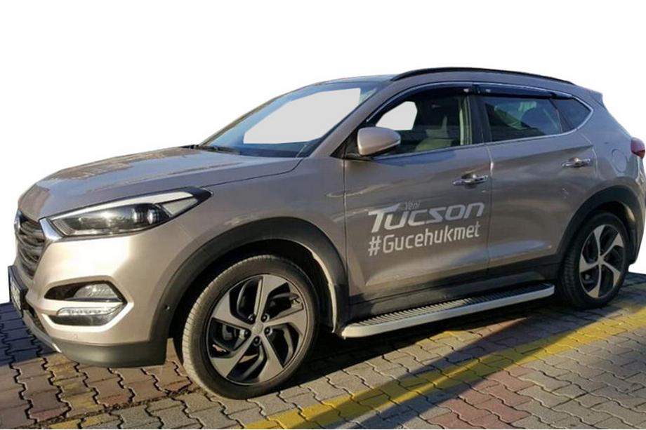 Hyundai Tucson TL 2016-2021 рр. Бокові пороги Tayga Grey (2 шт., Алюміній) Image