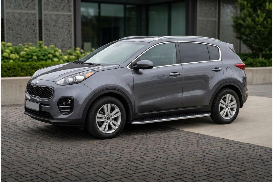 Kia Sportage 2015-2021 рр. Бокові пороги Tayga Grey (2 шт., алюміній) Фото 1
