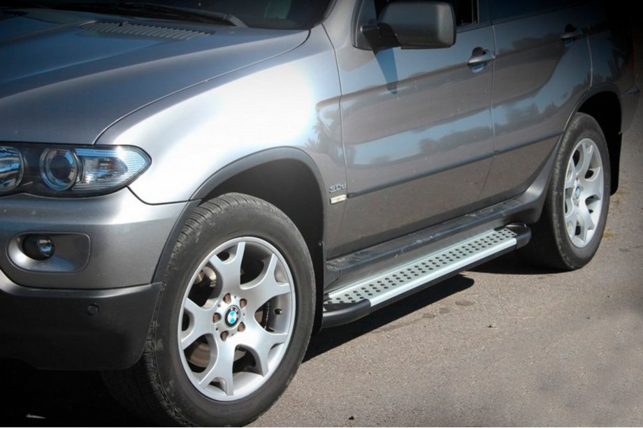 BMW X5 E53 1999-2006 рр. Бокові пороги Allmond Grey (2 шт, алюм.) Image