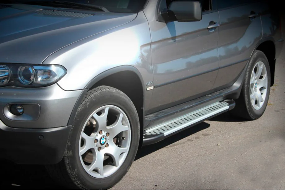 BMW X5 E53 1999-2006 рр. Бокові пороги Allmond Grey (2 шт, алюм.) Image