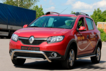 Renault Sandero 2013-2022 рр. Передня дуга WT007 (нерж.) фото 2