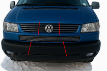 Volkswagen T4 Caravelle/Multivan 1990-2003 рр. Накладки на решітку в бампер Косою капот (4 шт, нерж) фото 1