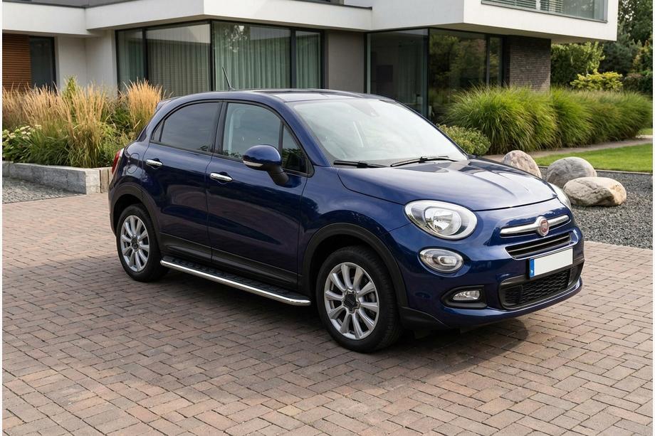Fiat 500X 2014-2024 рр. Бокові пороги Maydos V1 (2 шт., алюміній ↗ нерж) Image